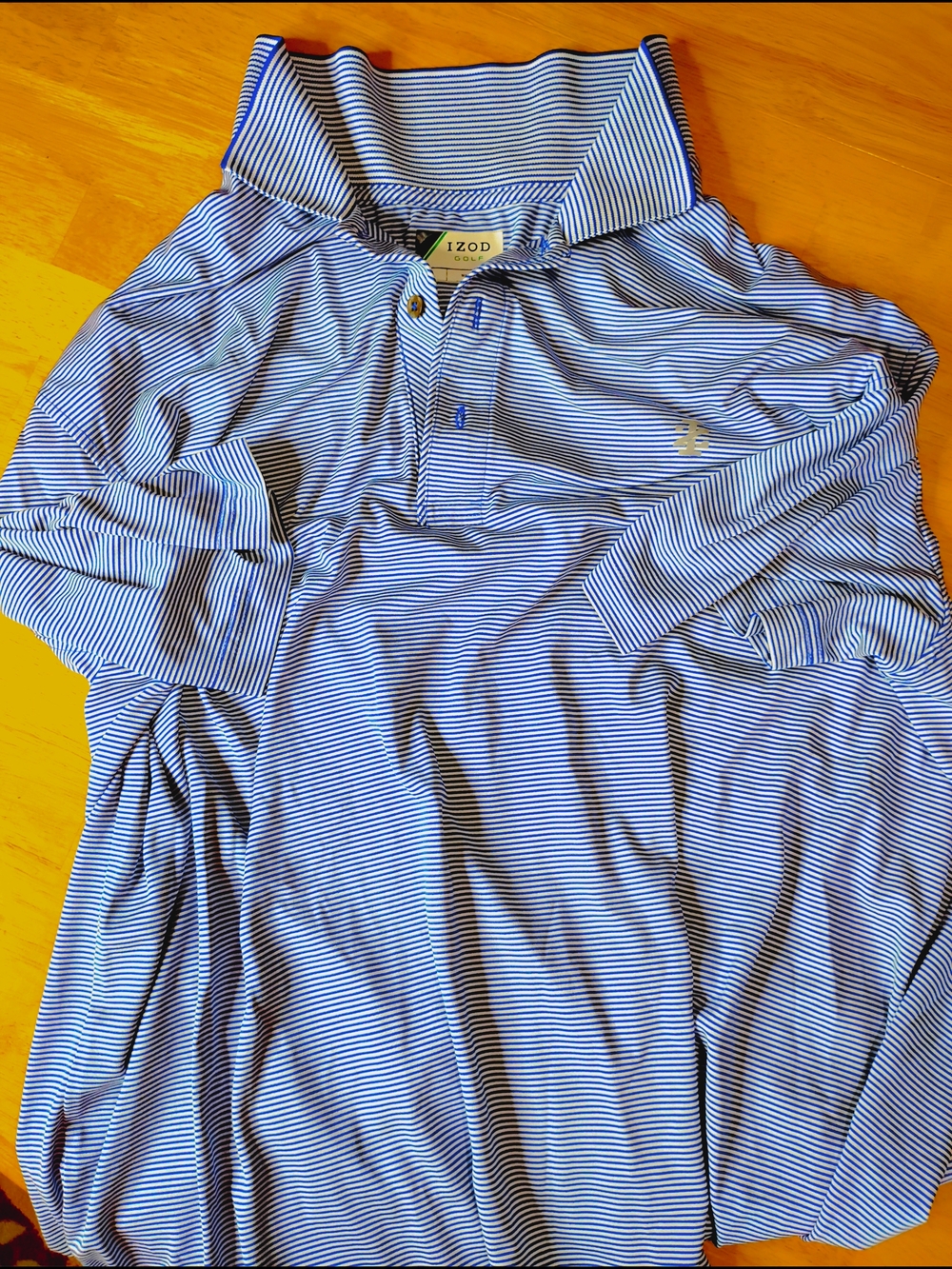 Izod Men’s Light Blue and White Striped Polo